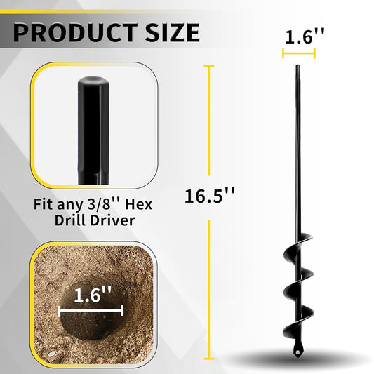 Auger Drill Bit for Planting - 1.6" x 16.5" Plant Auger for Cordless Drill - Bulb Planter Tool for Bulbs Planting&Holes Digging - 3/8" Hex Drive Drill