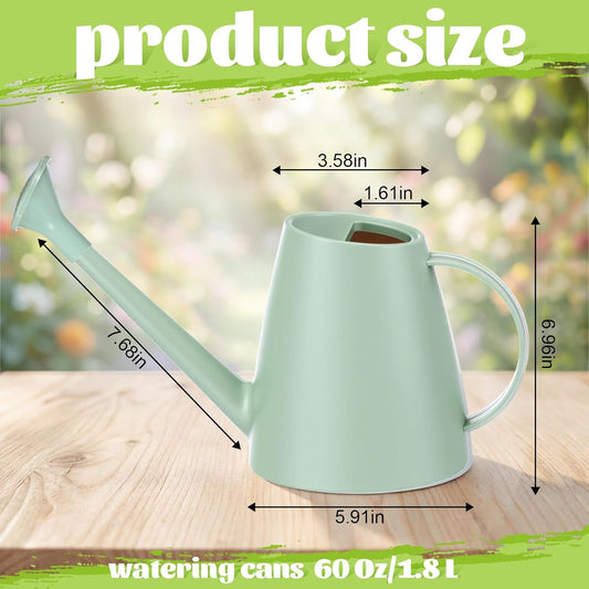 2 Pack Watering Can for Indoor Plants, 1.8L/60oz Small Plastic Water Cans with Long Spout, Lightweight Pitcher for House Plants, Garden Flowers, Mint Green