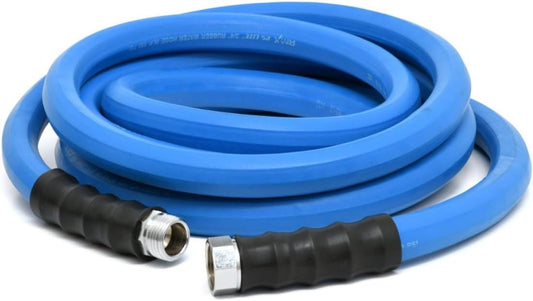 AG-LITE AL3415 3/4" x 15' Rubber Farm & Ranch Water Hose, Lightweight, 500 PSI, 50F to 190F Degree, Polyester Braided, Brass GHT Fittings, 4 Finger-Grip Bend Restrictor, Agriculture & Industrial Use