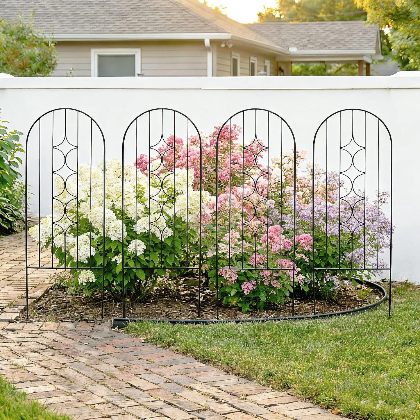 4 Pack Black Garden Trellis 45” x 15.9” for Climbing Plant Rustproof Iron Plant Support Patio Flower Metal Trelli Wire Lattices Grid Panels for Ivy Cucumbers Clematis Roses