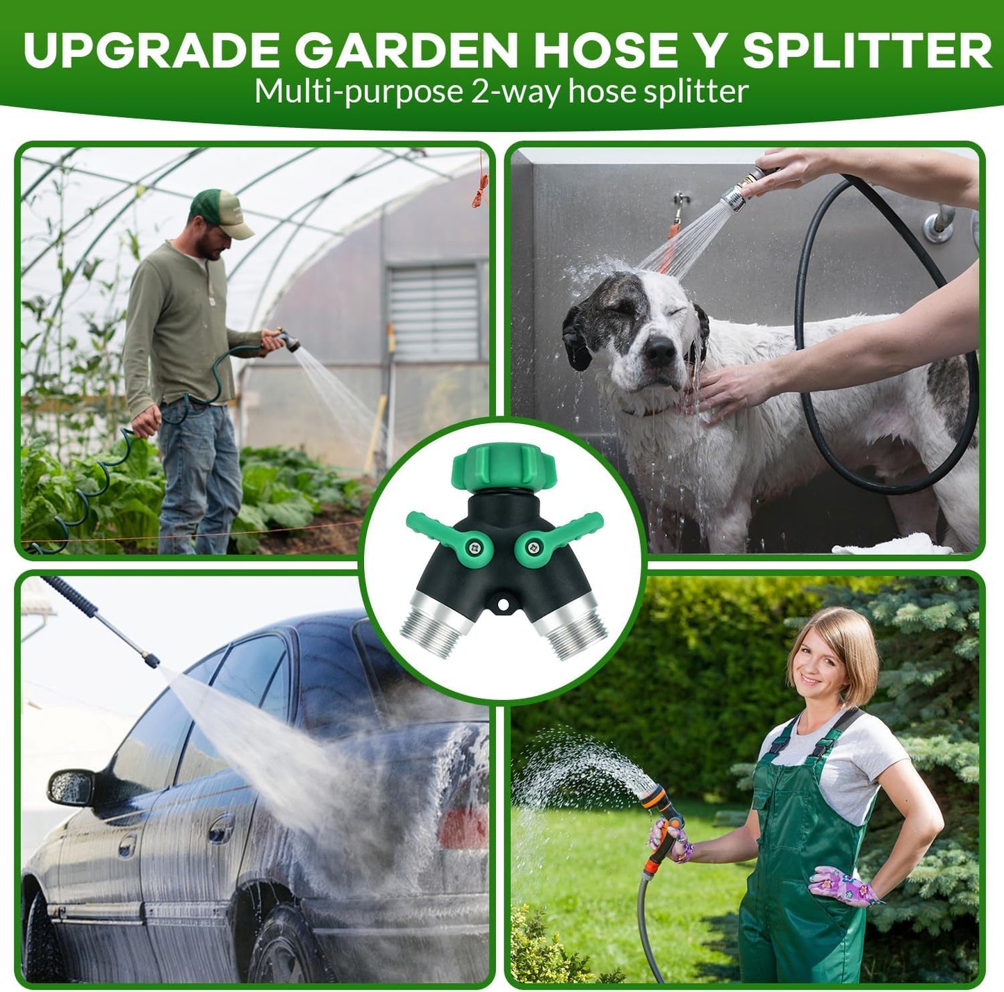 2 Pack Garden Hose Splitter 2 Ways Water Hose Splitter Heavy Duty Plastic 3/4" Hose Y Splitter Outdoor Faucet Splitter with Leak Proof Tape and 4 Extra Rubber Gaskets