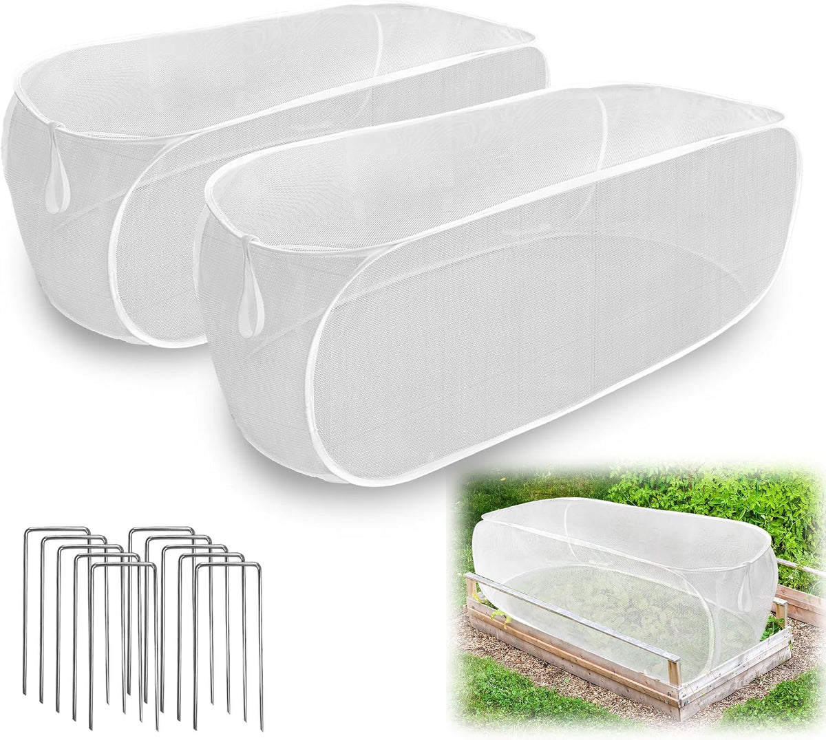 47" x 21" x 17" Garden Netting for Raised Beds, Foldable Raised Garden Bed Cover with Ground Nail, Raised Bed Cover Fit 4 x 2ft Garden Beds, Insect Bird Control, Plant Protection