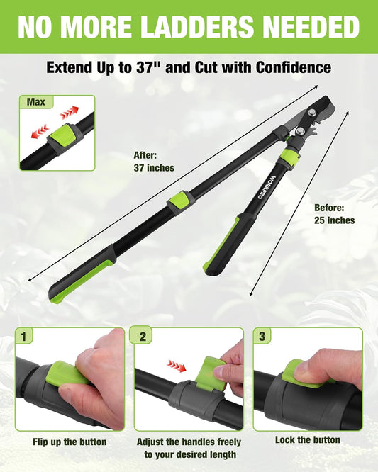 Extendable Bypass Lopper for Gardening, 25-37" Branch Cutter