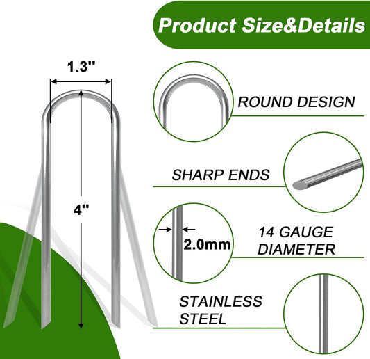 U Shaped Garden Stakes 4 Inch, Galvanized Landscape Staples for Tube