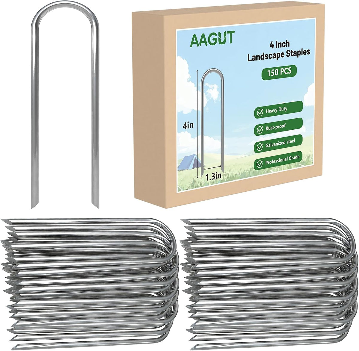 U Shaped Garden Stakes 4 Inch, Galvanized Landscape Staples for Tube