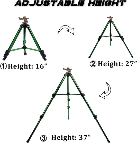 Impact Sprinkler Head on Tripod Base, Heavy Duty Lawn Sprinklers, 360 Degree Large Area Irrigation, Metal Sprinkler Nozzle & Solid Alloy Metal Extension Legs Flip Locks, 2 Pack