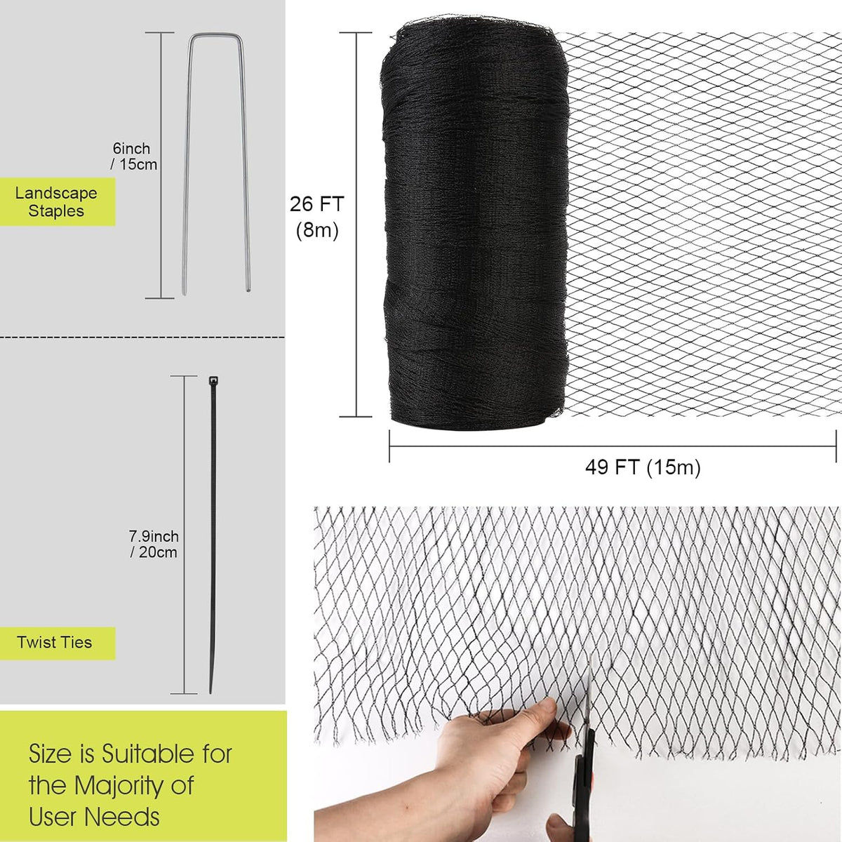 Bird Netting for Garden Protection, 13 x 40FT Anti Bird Mesh Garden Netting