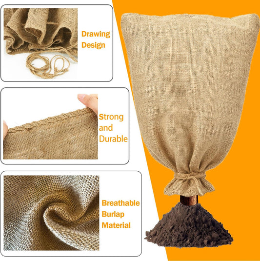3-Pack Burlap Fabric Plant Bags - 24 X 40 Inch Winter Plant Cover Freeze Protection, Reusable Burlap Sacks Plant Frost Cloth for Outdoor Plants, Cold Weather Tree Wrap for Trees, Bushes & Garden