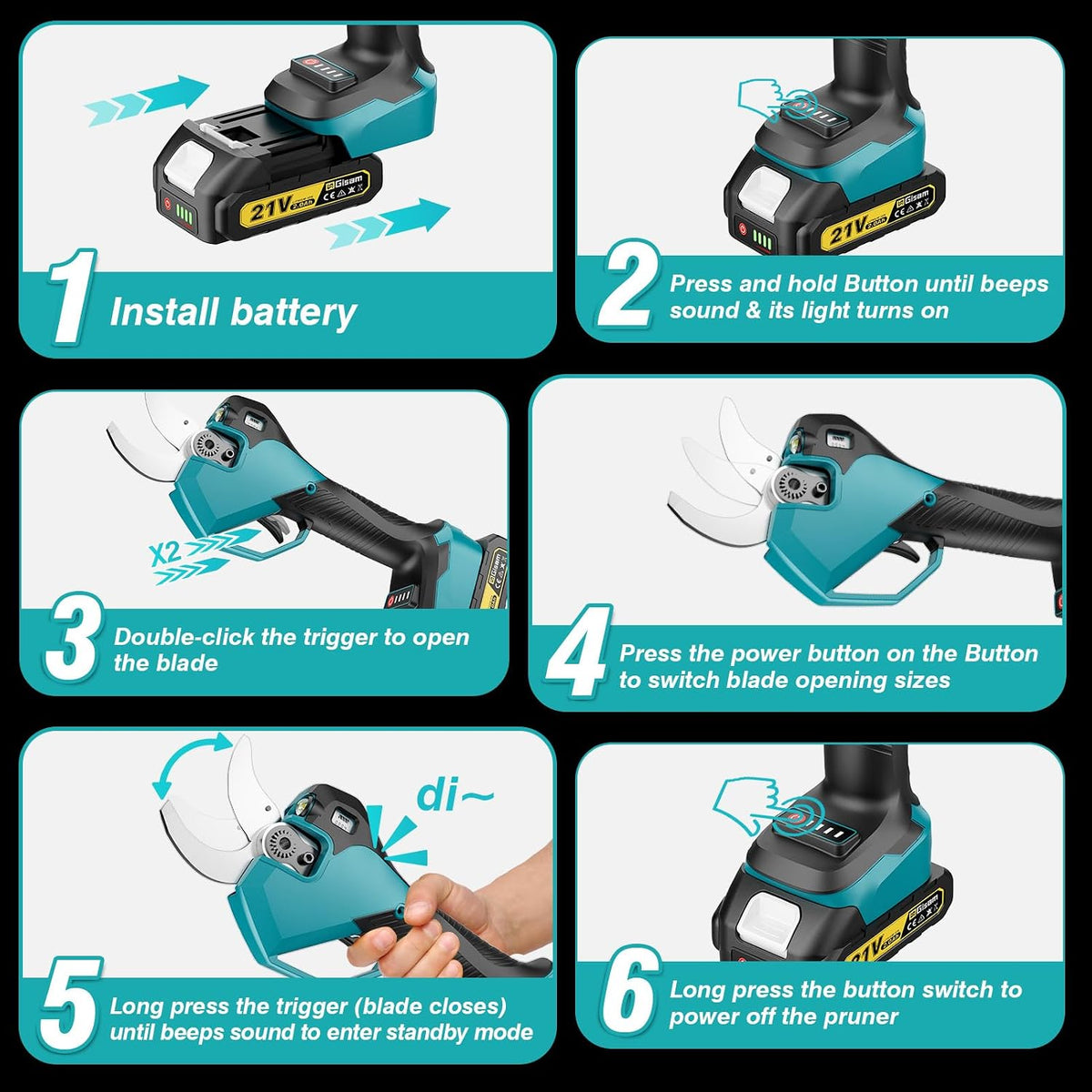 Electric Pruning Shears for Gardening, Battery Pruning Shears Max 2.4” Opening Diameter, Electric Pruner with LCD Display & 2 x 2000mAh Batteries for Branch, Fruit Plucking and Tree Trimming