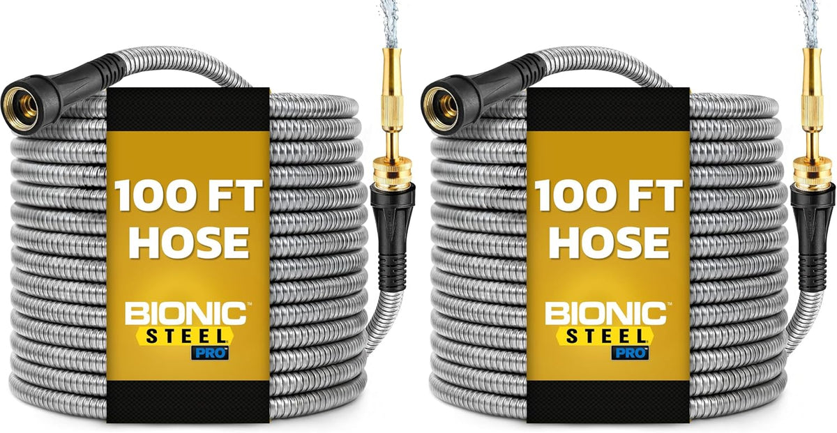 Bionic Steel PRO 50 Ft Metal Garden Hose with Brass Nozzle