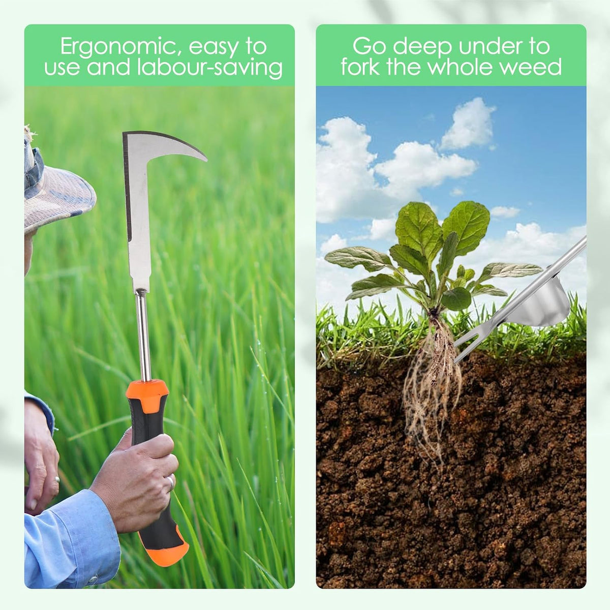 Weed Puller Tool, Set of 3, Rubber Handle Weed Remover Tool, Manual Weeder,L-Shaped Weeding Tool, Thickened Stainless Steel Crack Weeder,Planting and Weeding for Garden, Patio