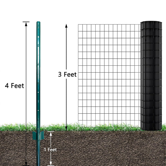 Fence Posts 4 Feet, 10-Pack, Heavy Duty U Post, Metal Fence Post