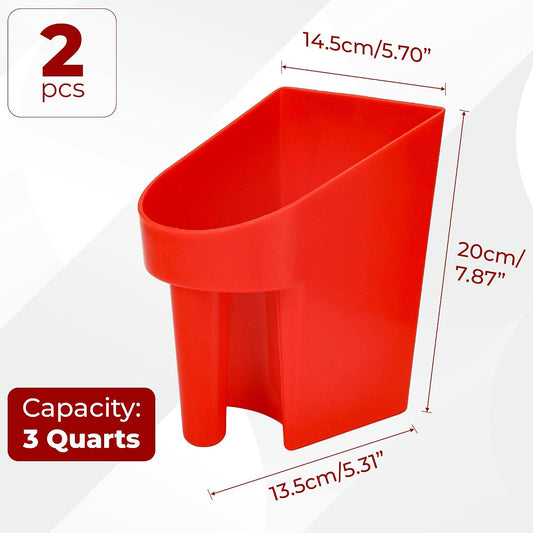 3 Quart Enclosed Feed Scoop Livestock – 2 Pack Stackable Pet Food Red Scoops, Durable Super Heavy-Duty Plastic Grain Scooper for Dog, Cat Litter, Flour, Rice, Chicken, Garden Soil, Barn, Ranchers Farm