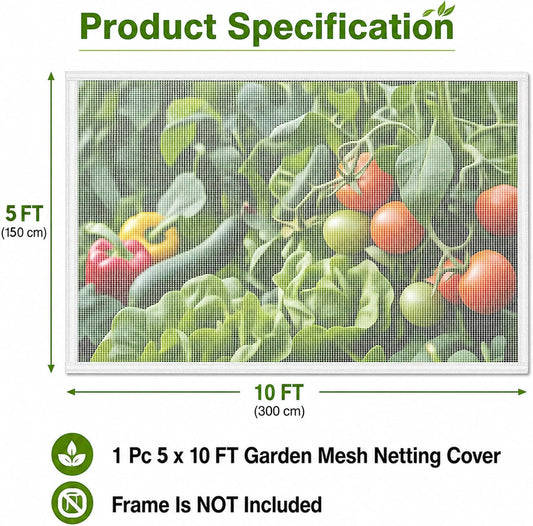 Garden Netting 10 x 5 FT - 60 Mesh Plant Cover for Raised Beds