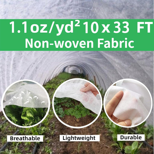 Plant Covers Freeze Protection 10 Ft x 33 Ft 1.1oz Frost Cloth Plant Freeze Protection, Floating Row Cover Frost Blanket for Outdoor Plants Winter Garden Covers for Vegetables