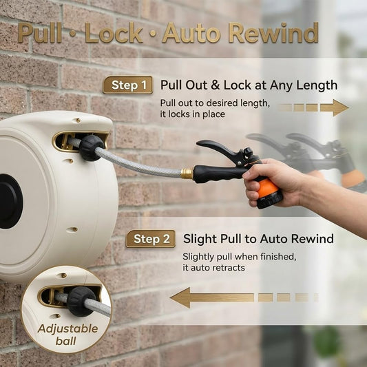 Retractable Garden Hose Reel 100 ft, Auto Rewind