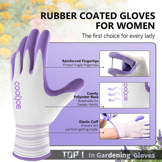 6 Pairs Gardening Gloves for Women, Breathable Rubber Coated, M