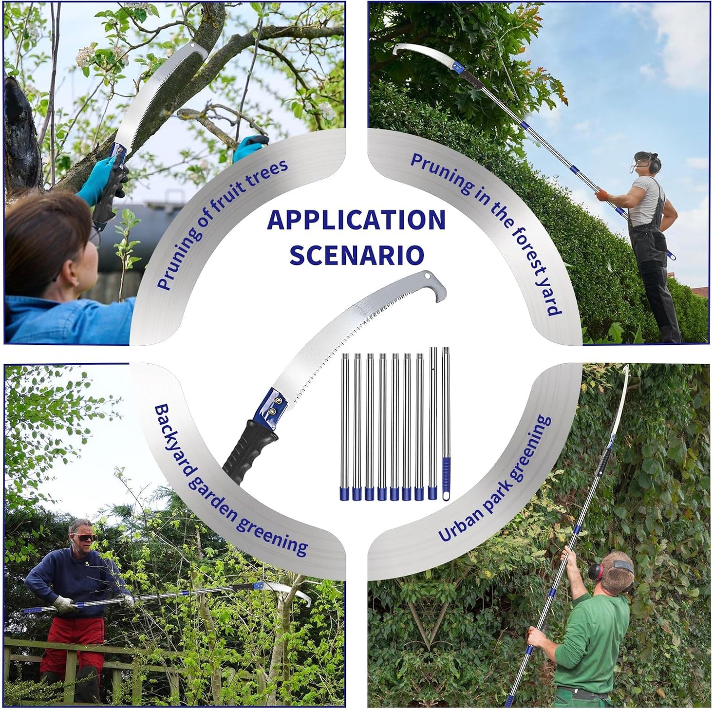 14 Feet Pole Saw Tree Trimming Pruning Saw High Reach Lightweight Manual Stainless Steel Extension Pole Cutter Long Branch Trimmer Tree Pole Pruner Saw Blades for Trees Branches Sawing and Shearing