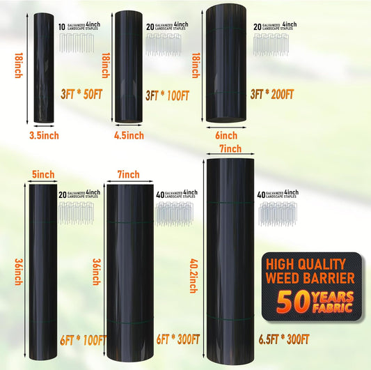 3Size Weed Barrier Landscape Fabric Heavy Duty Woven Ground Cover Weed Cloth Geotextile Fabric Driveway Fabric (3x50FT)