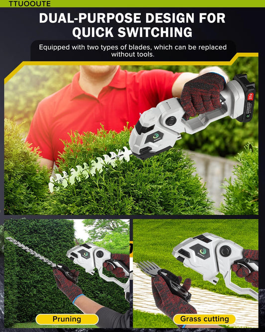 Cordless Hedge Trimmer,Cordless Grass Shears,2-in-1 Bush Trimmer,Cordless Grass Shear Bush Trimmer& Shrubbery Trimmer,Hedge Shear with 2 PCS Rechargeable Battery and Charger for Garden, Lawn.