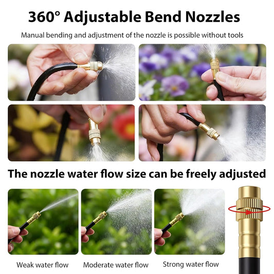 50FT 5/16 inch 360° Adjustable Drip Irrigation Kits Automatic Garden Watering Misting Atomizing System with 16pcs Bendable Nozzles for Yard, Lawn, Plant, Greenhouse, Garden(5/16 inch Hose)