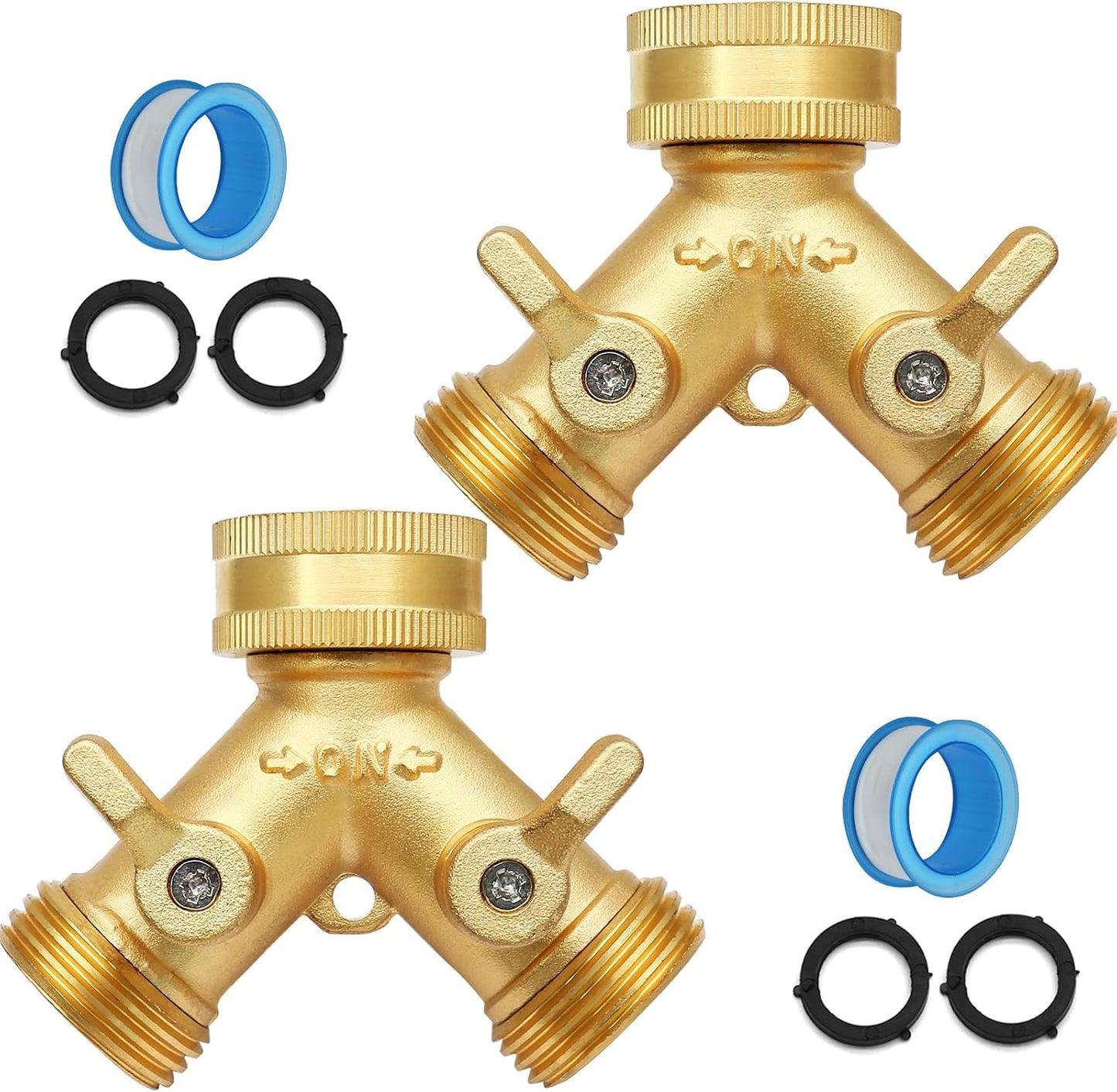 2 Way Connector Garden Hose Splitter, 3/4 Inch, Brass