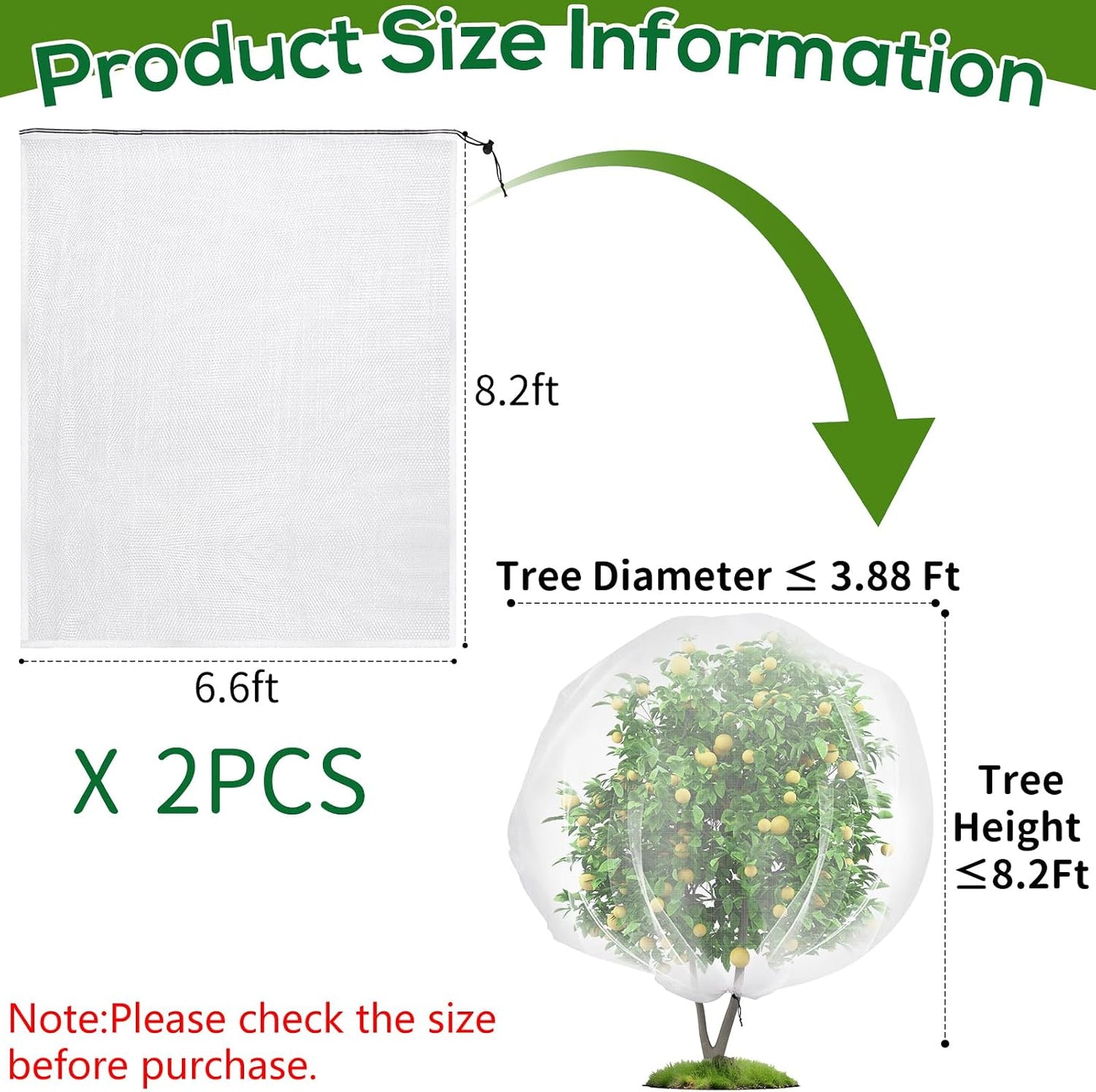 1 Pack 6.9 x 8.5 ft Fruit Tree Netting Covers with Drawstring