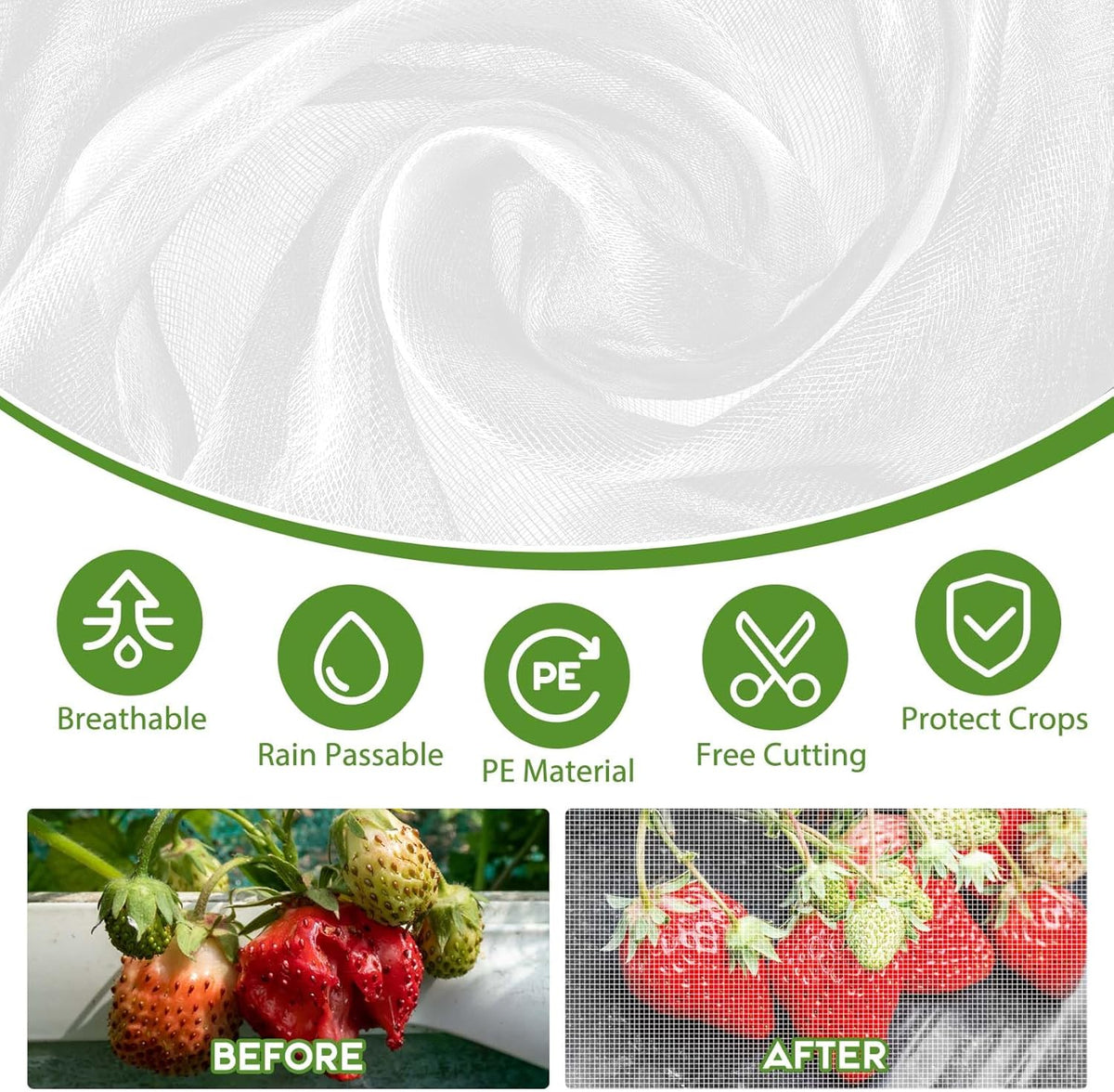 67 Pcs Garden Netting Kit, 10x25 Ft Ultra Mosquito Bird Netting with 6 Hoops & 12 Clips, Fruit Tree Netting for Patio Raised Beds Vegetable Flowers Protection Barrier