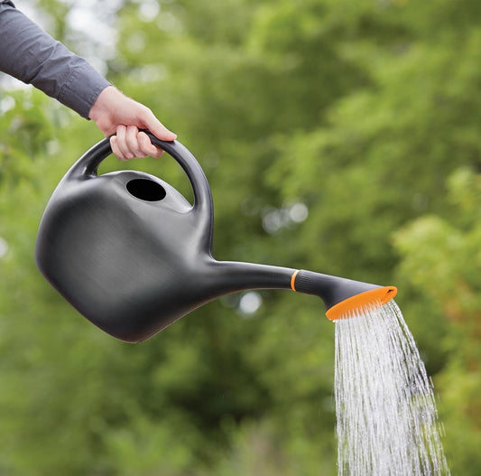Easy Pour Watering Can - Black - 1.6 Gallon (204 Oz), Durable Construction, Dual Handles, Sprinkle & Stream Functionality, Plants & Gardening
