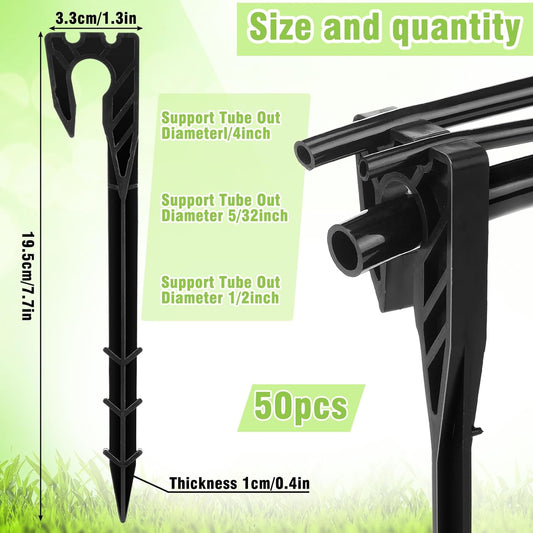 50 Pcs 8 Inch Irrigation Hose Hold-Down Anchor Stakes for 1/2 Inch 1/4 Inch 5/32 Inch Drip Tubing Plastic Ground Garden Hose Support Stakes for Drip System, Irrigation Line