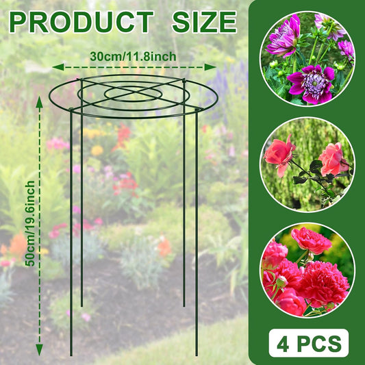4PCS 11.8" D x 19.7" H Peony Cages and Supports, Peony Cage, Peony Support, Heavy Duty Metal Plant Supports for Outdoor Plants for Peony, Hydrangea, Rose and Other Tall Flowering Plants
