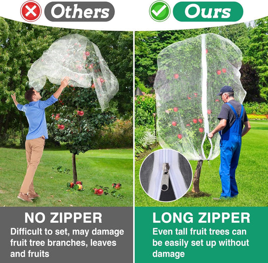 Easy Installation Fruit Tree Netting with Zipper & Drawstring - 6.2x6.2ft Ultra Fine Mesh Garden Protection Screen to Protect Pear Peach Apple from Bird Insect Bug Cicada Deer Squirrel - 2pcs