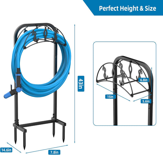 Garden Hose Holder, Water Hose Holder with 4 Spikes, Hose Reel Holds 150ft Hose, Freestanding, Heavy Duty Hose Stand Hose Hanger Hose Storage Hose Organizer for Outside Lawn Yard