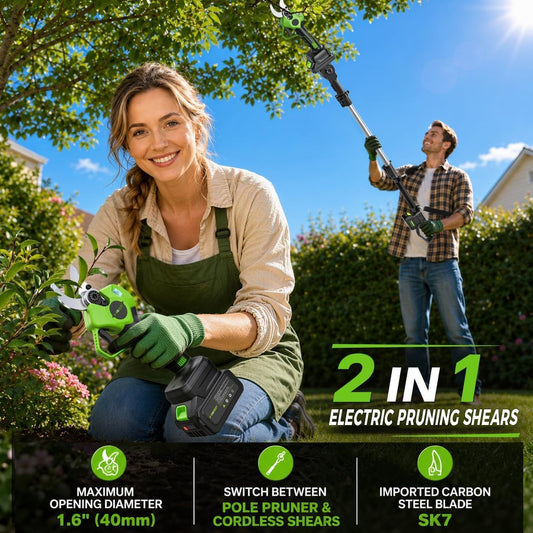 2-in-1 Electric Pole Pruning Shears Cordless,Branch Cutter for Trees Flower