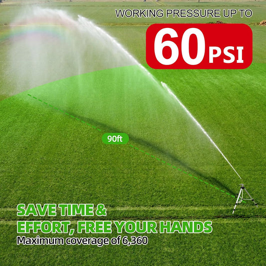 Brass Impact Sprinkler on Tripod Base, Waters up to 90ft, 50 inch