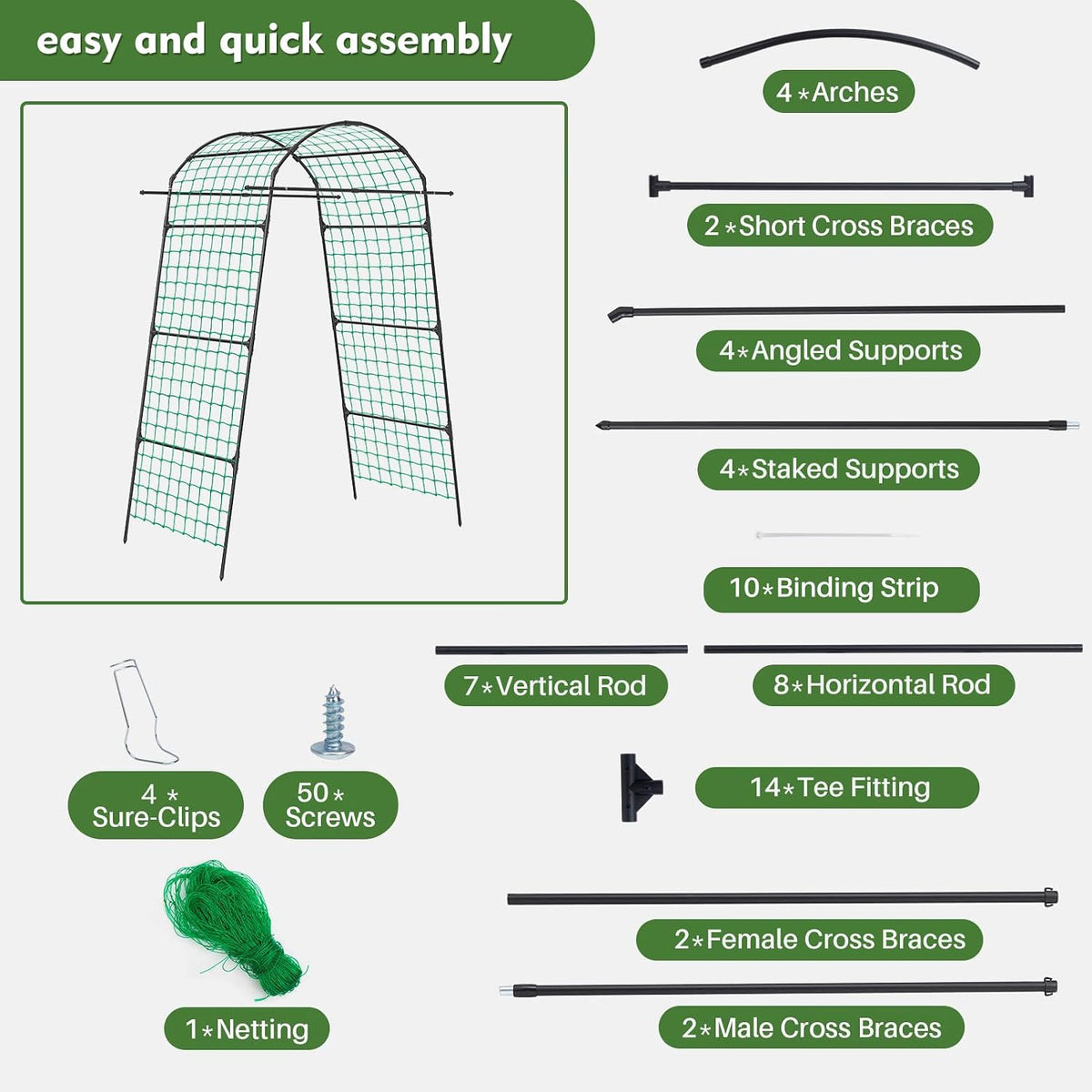 39" Cucumber Trellis,2 Pack Garden Trellis, Plant Support for Climbing,Green