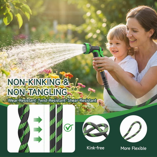 Non-Expandable 50 FT, Heavy-Duty & Flexible Water Hose with 10-Function Nozzle, Kink-Free & Leak-Proof Design, Ultra Lightweight Portable Yard Hose for Lawn, Car, Outdoor Use