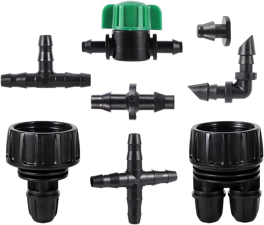 1/4 Barbed Connectors Irrigation Fittings Kits, 128 Pcs