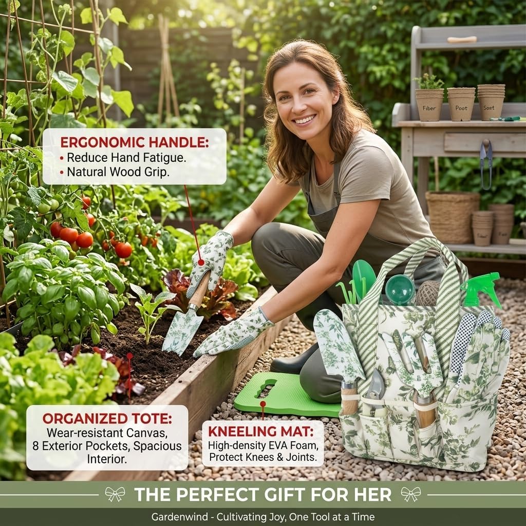 Gardenwind 32pcs Gardening Tools for Women Heavy Duty Gardening Tools Set with Fashion and Function, Water Proof Garden Tool Set, Gardening Gifts for Women