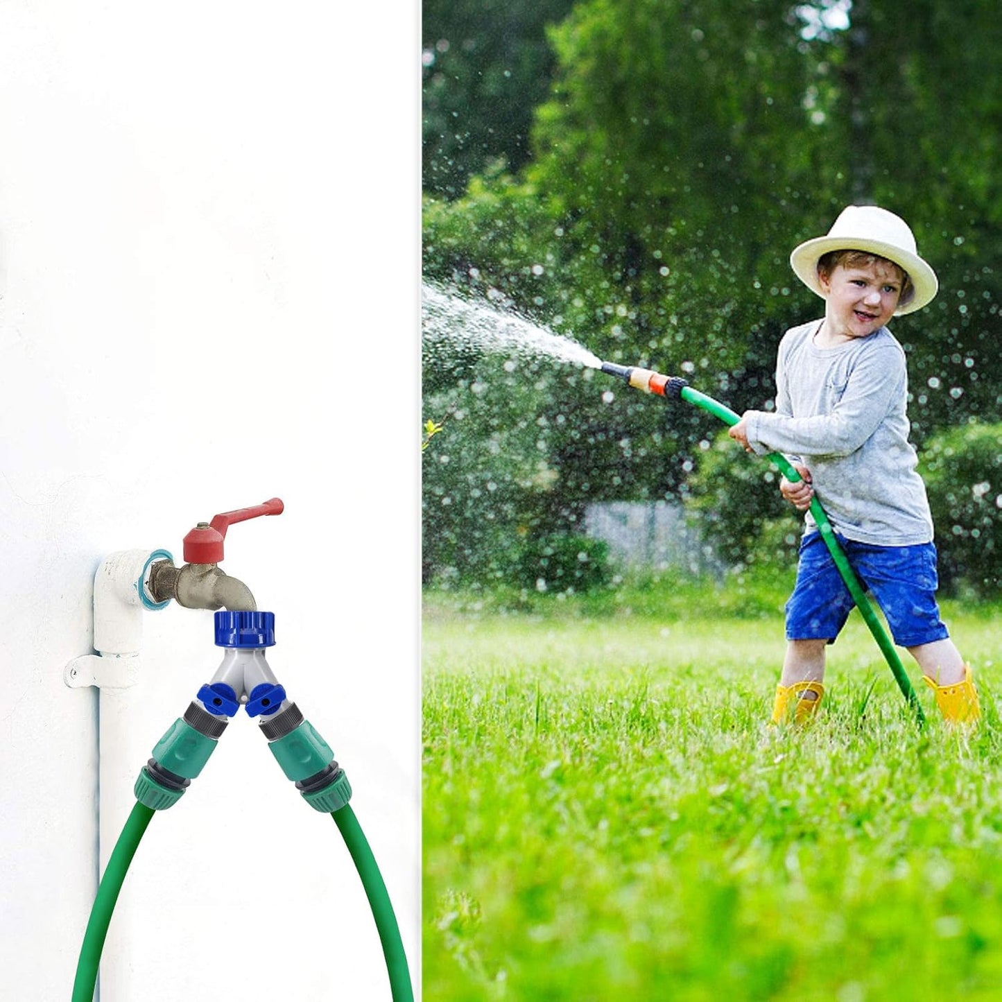 Garden Hose Splitter, 2pcs 3/4" 2 Way Plastic Water Hose Splitter, Garden Hose Connector with Faucet Watering Shut Off for Landscaping, Gardening, Flower Planting, Irrigation