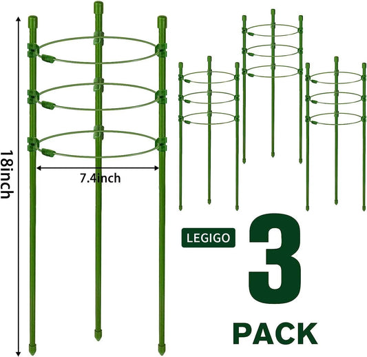 3 Packs Plant Support Cages Tomato Cage for Garden- 18 Inch Adjustable Garden Cucumber Trellis Plant Stakes, Trellis Support Rings for Climbing Plants, Pots, Indoor Plants with 10 Plant Clips