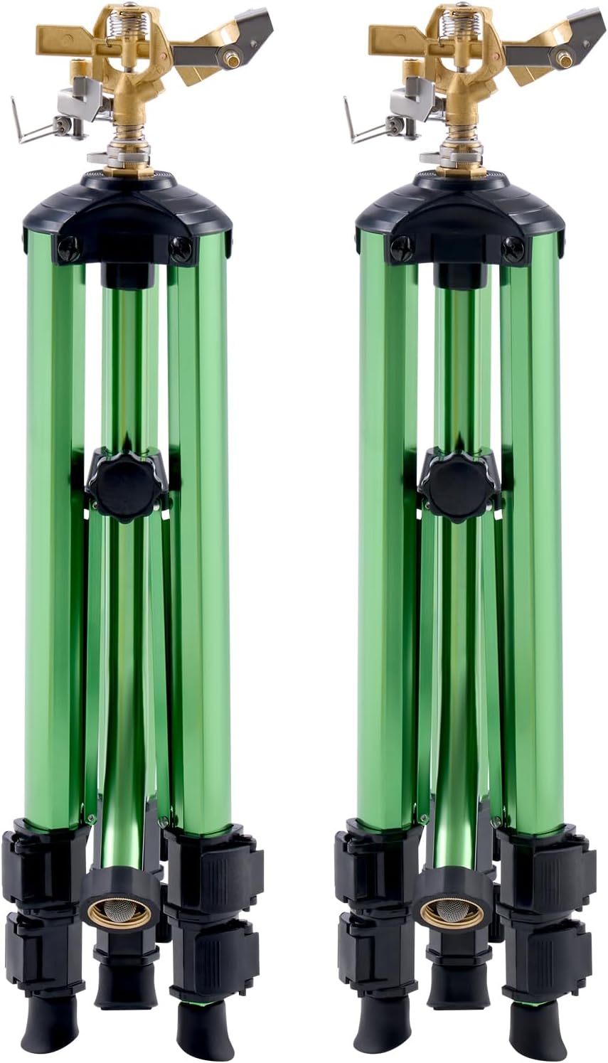 Impact Sprinkler on Tripod Base, Heavy Duty Tripod Sprinklers with Brass Head & 3/4" Connector, 360 Degree Large Area Coverage Irrigation Sprinkler, Adjustable Heights, for Yard Gray