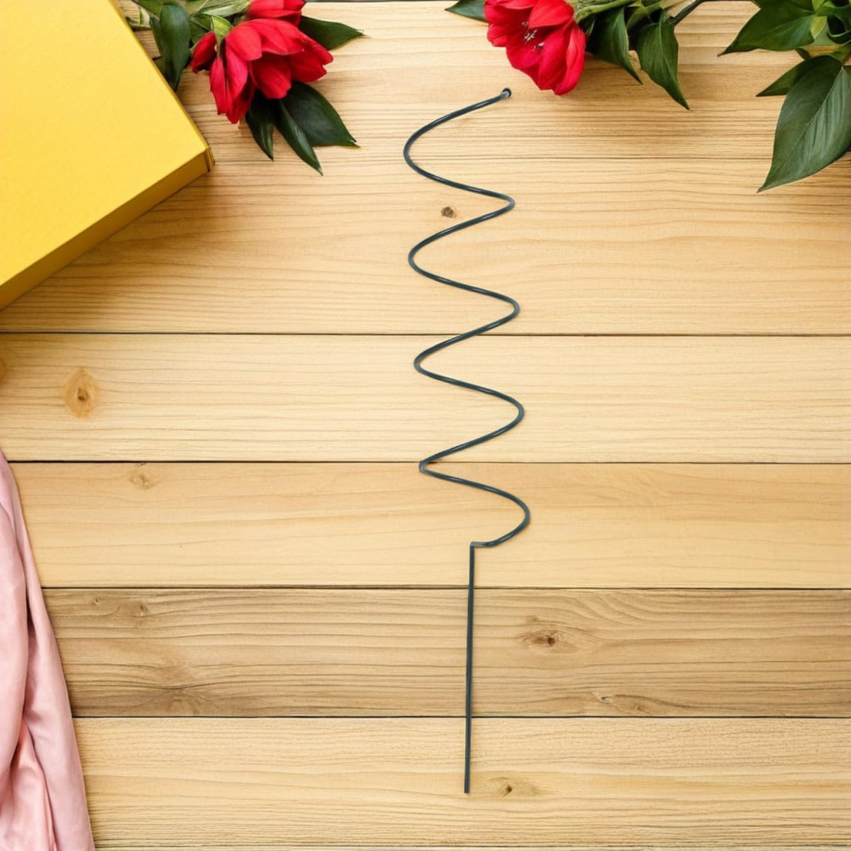 5Pcs Spiral Plant Stakes 15.7" Heavy Duty Metal Single Stem Support Ring Green Iron Flower Trellis for Orchid Peony Lily Tomato Houseplants