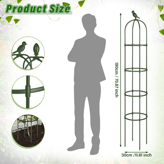 6 ft Garden Obelisk Trellis, Heavy Duty Plant Supports, Green