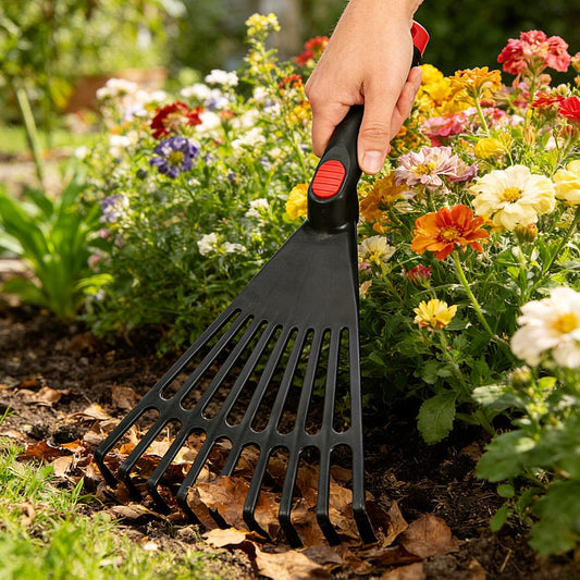 2-Pack Small Hand Rakes - Lightweight Plastic Garden Rakes for Raised Garden Bed, Leaves, Lawns & Tight Spaces, Easy-Grip Ergonomic Handle (No Rust/Bend)