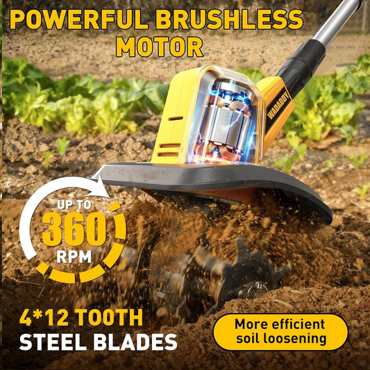 Cordless Tiller Cultivator, 360RPM Battery Powered Garden Cultivator, Compatible with Dewalt 20V Battery(Tool Only), Lightweight Electric Garden Tiller for Soil Cultivation, Lawn and Gardening