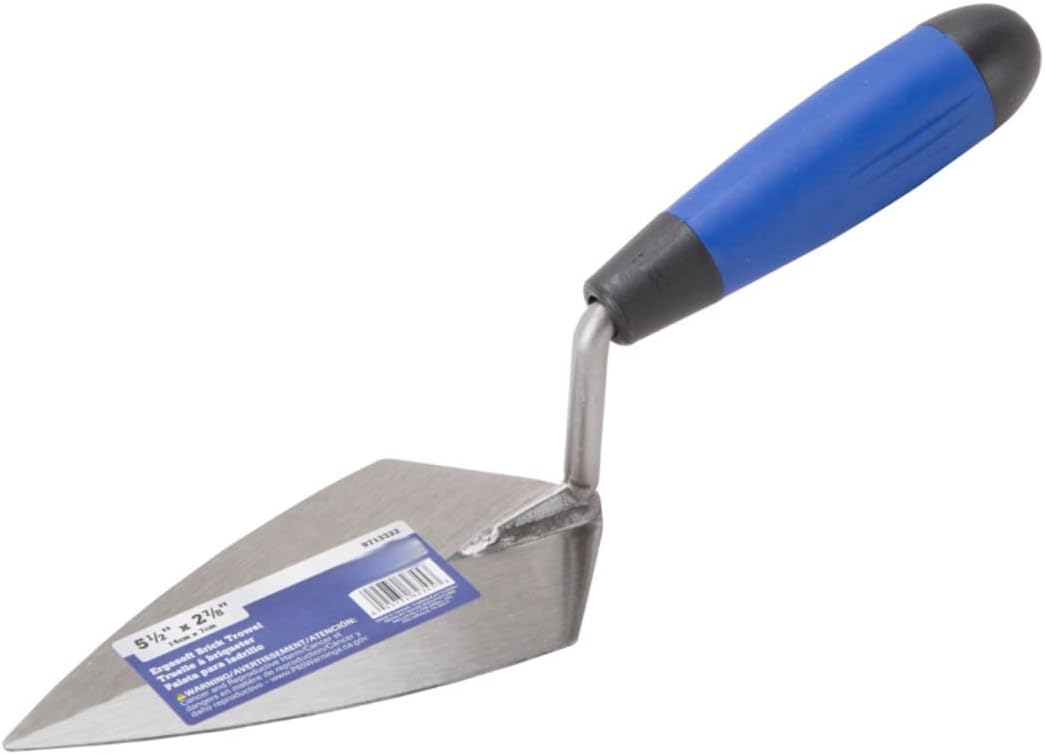 Brick Trowel - Pro Line Pointing Trowel with high Carbon Steel Blade - Ergo-Soft Comfort Handle - Forged Steel into Single piece for Extra Strength - High Lift Handle (10")