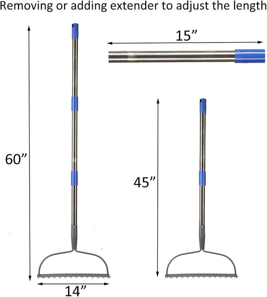Garden Rake, 5 FT Metal Rake for Lawns Level Head Rakes with Stainless Steel Handle for Loosening Soil