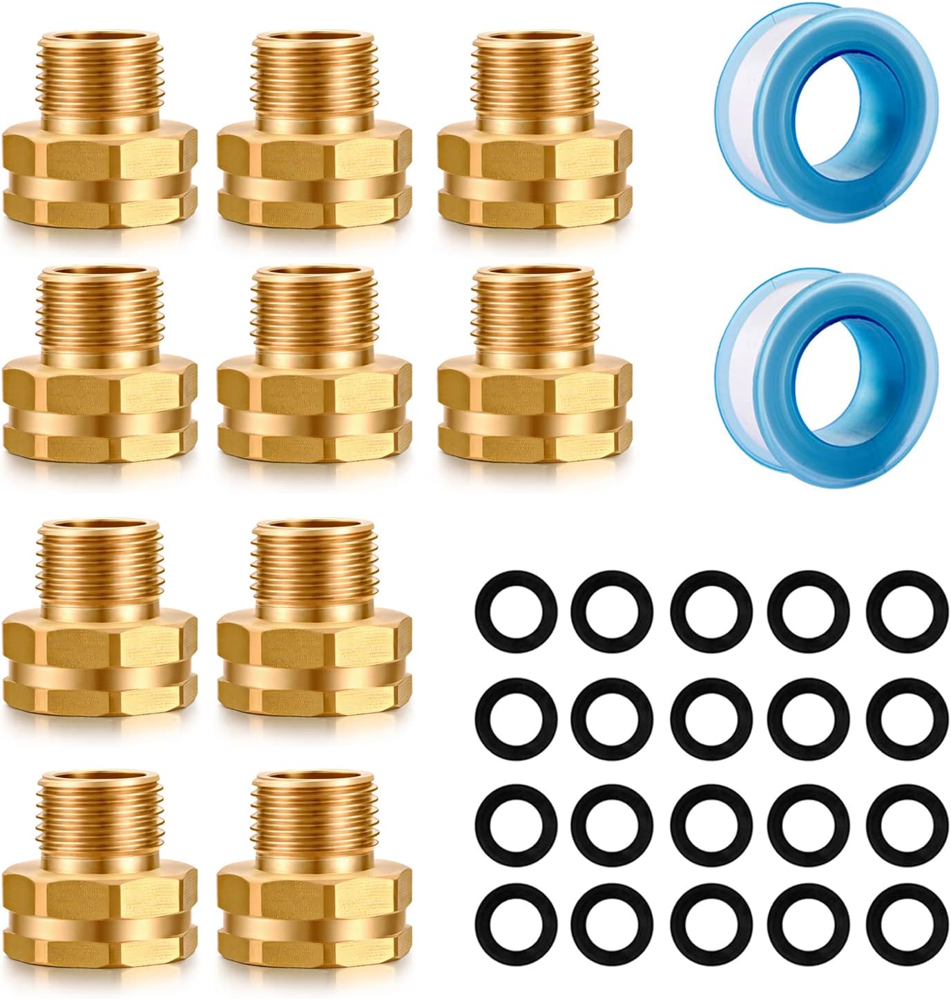 Garden Hose Fittings Connectors Adapter Solid Brass Repair Female to male faucet leader coupler dual water hose connector(3/4" GHT Female to 1/2" NPT Male) (6-Pcs)