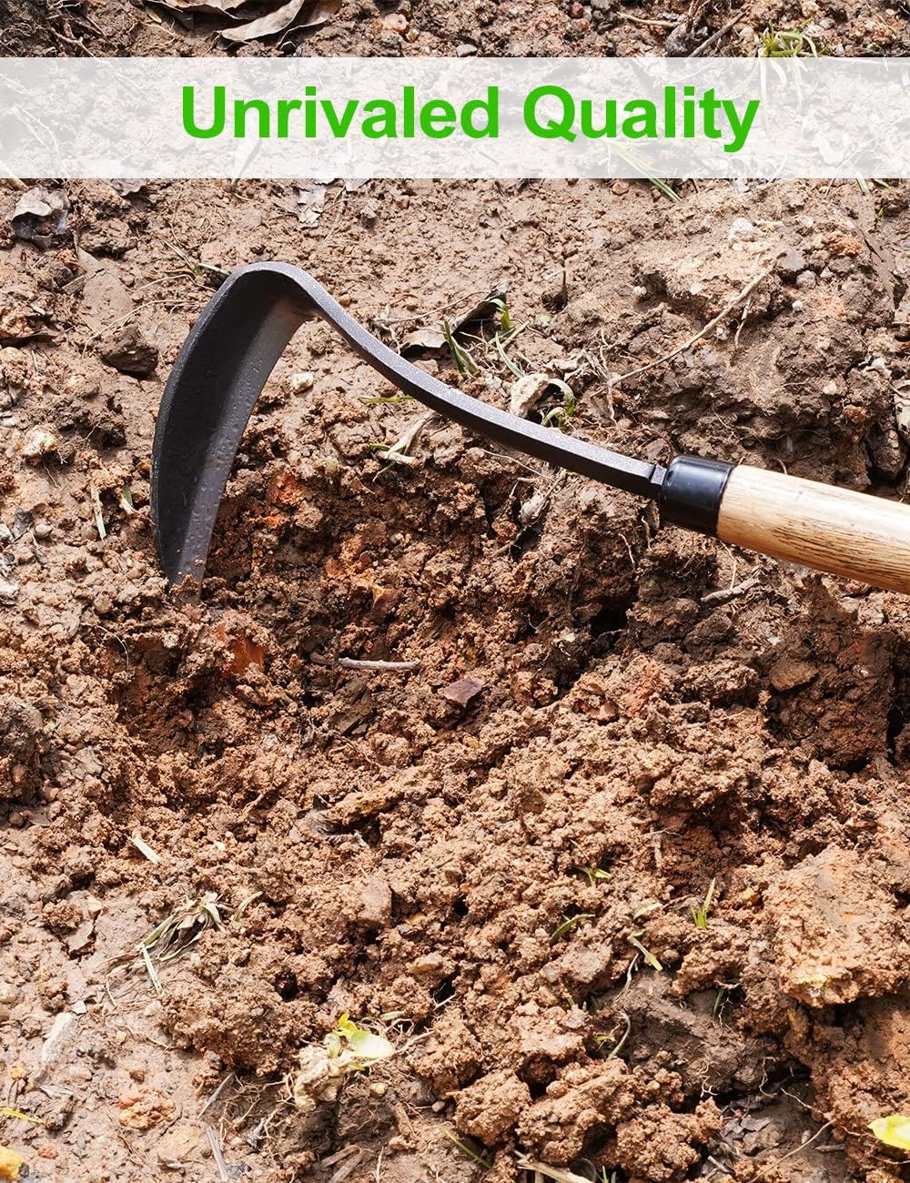 Japanese Weeding Sickle Hoe, 11" Gardening Hand Weeder Nejiri Kama Blade Tool Digging Cutting Weed Remover, High-Carbon Steel One-Piece Molding with Wood Handle, Very Sharp Edge Quick Work